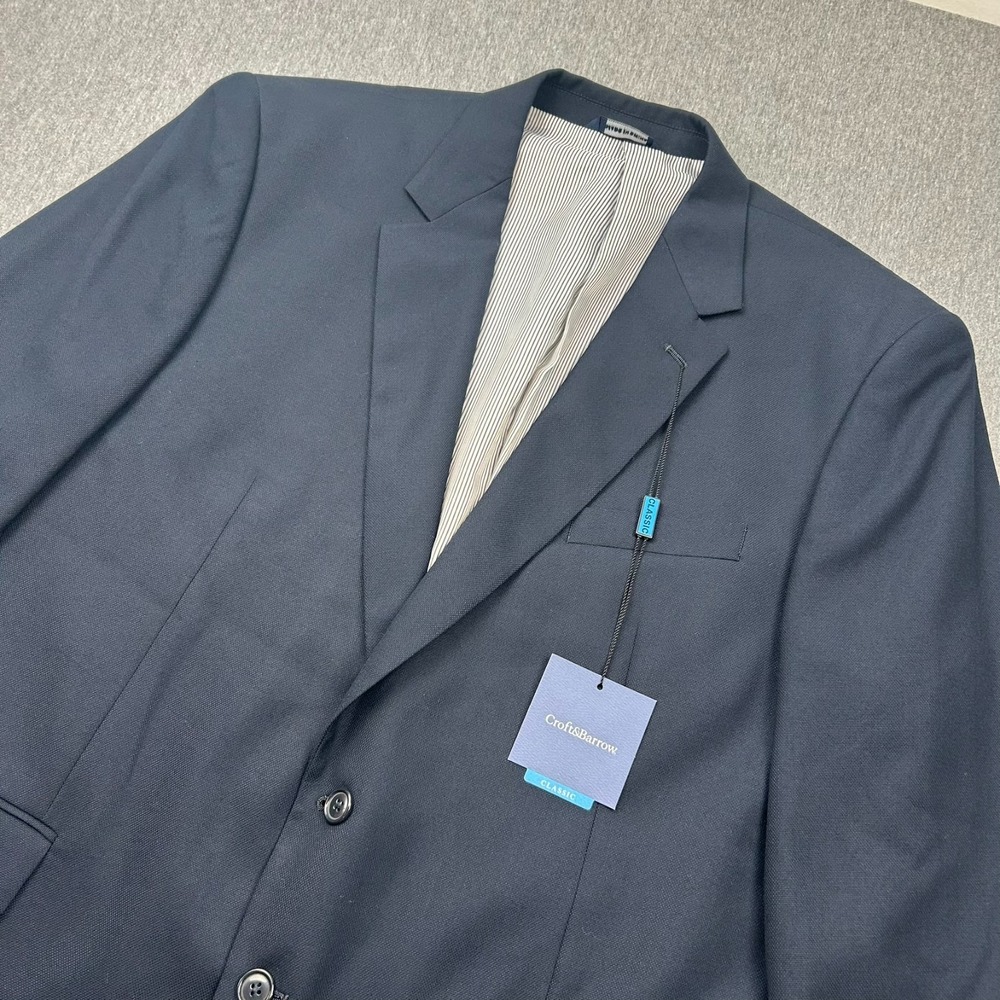 Croft &‎ Barrow Classic Two Button Blazer Mens 48R Navy Blue Polyester NEW